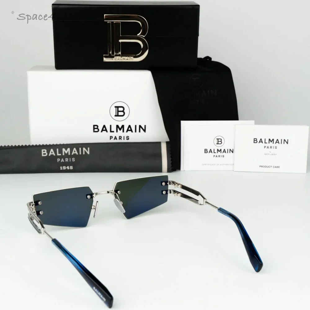 Balmain Men Sunglasses FIXE BPS-123E-54 Silver Blue Mirror Geometric BRAND NEW